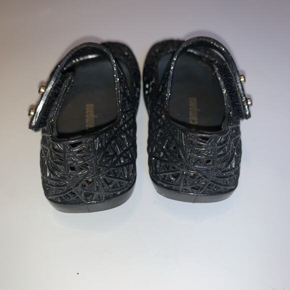 Mini Melissa Campana Zig Zag Size 5 C Black Gold Glitter Mary Jane Shoes - Picture 3 of 5